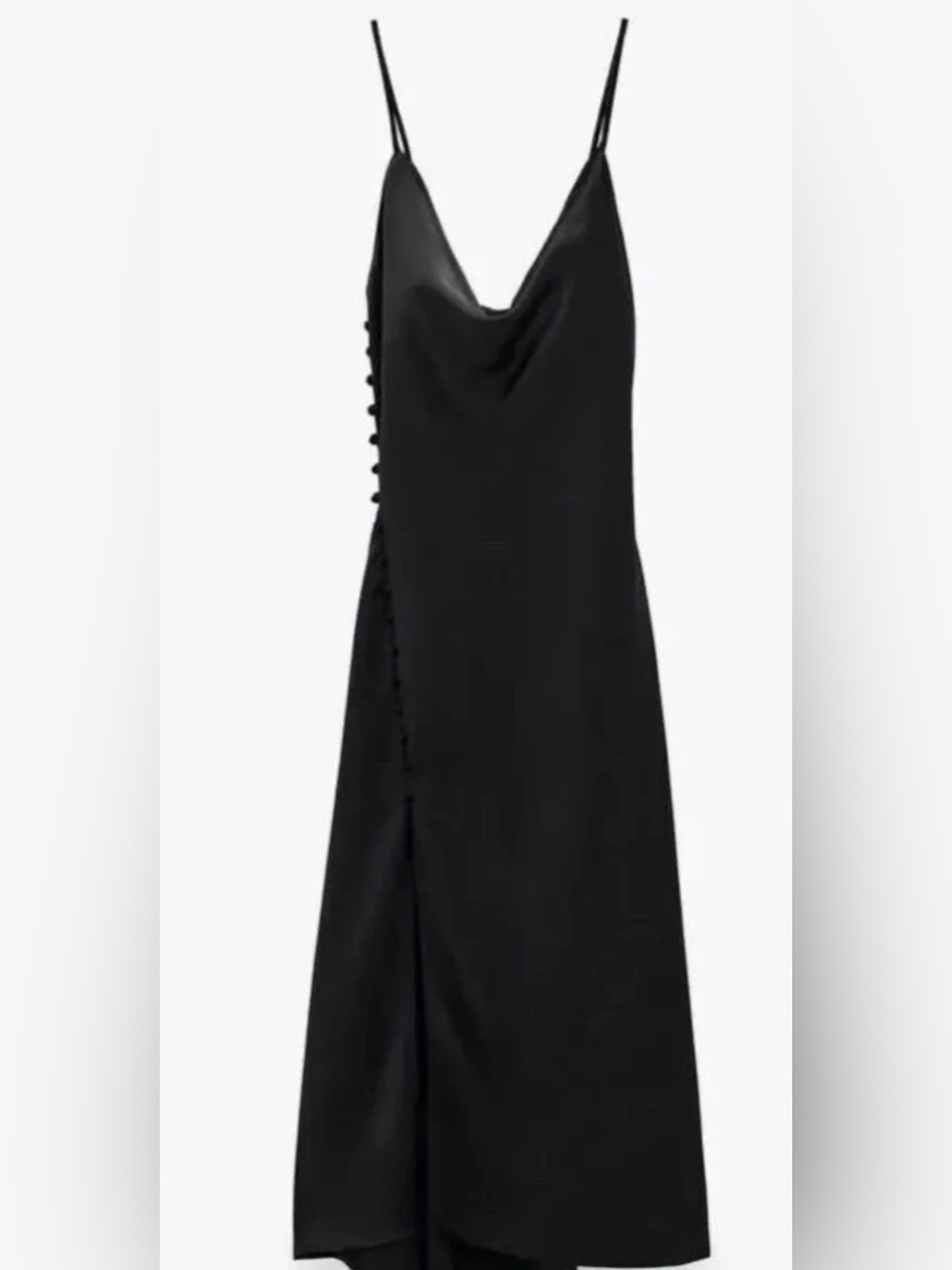 Zara Sleeveless Black Slip Dress with Side Button Detail